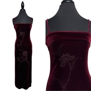 Vtg Velour Maxi Floral Dress